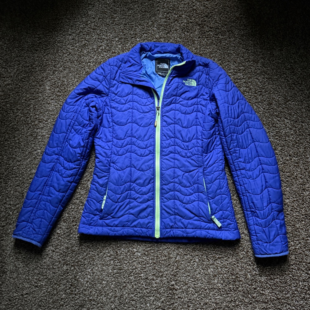 The North Face Bright Blue Quilted Jacket with Lime Trim